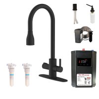 HotMaster 4 in 1 Dual Function Pull Down Kitchen Faucet Appliance with Filtered DigiHot Instant Hot Tank with Pure Water Filter and accessories in Matte Black, KH41A-62